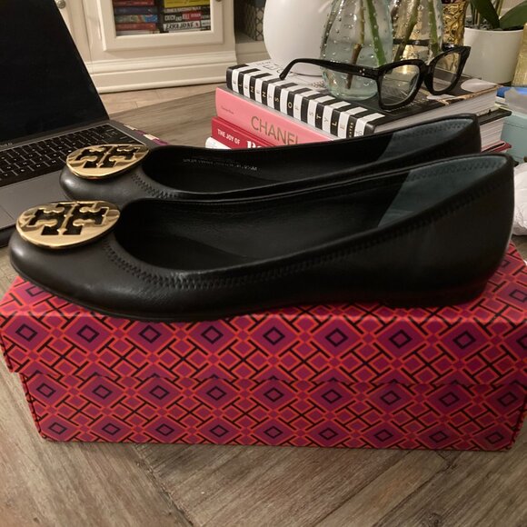 AUTHENTIC BRAND NEW Tory Burch Reva Black Ballet Flat - Picture 3 of 4